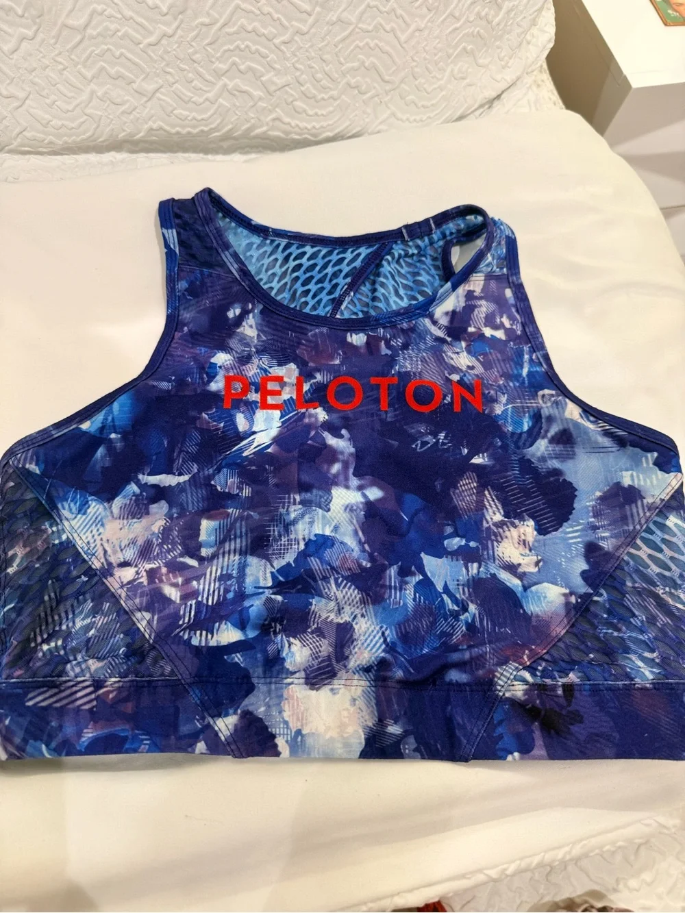 Peloton Blue Multi-Print High Neck Sports Bra